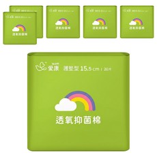 icon 愛康 透氧抑菌棉 衛生棉, 護墊型(15.5cm), 20片, 6包