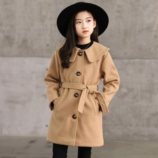 Orenjidamom 女童4扣圓領腰帶大衣