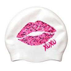 矽膠無皺紋XOXO泳帽, 白色的