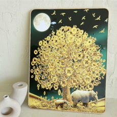 Kuching island. 天降橫財 財源滾滾 致富畫框 天降橫財黃金搖錢樹, 金色