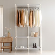 MF MAGIC HOUSE 組合式雙列掛衣架+橡膠槌, 淺灰色