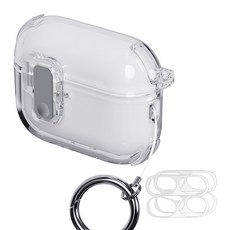 KANTAM AirPods 第4代 透明鎖定保護殼 + 防鐵粉貼紙 2入組, 1套, AirPods 4 / AirPods 4 ANC, 透明