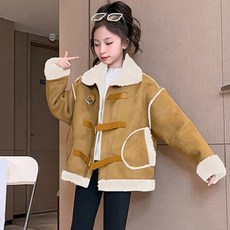 Orenjidamom 女童3扣刷毛拼色短版騎士外套