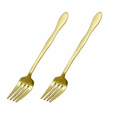 Table Art 韓國製 Wave 金色沙拉叉, 金色, 2個
