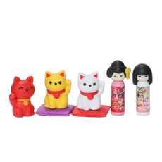 Iwako 造型橡皮擦17 ER-BRI020 6歲以上, 招財貓與日本娃娃 多色, 1組