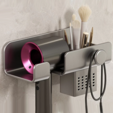 超級工廠 多功能吹風機架 加厚碳鋼材質壁掛式浴室收納架, 灰色, 1個