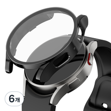 누아트 갤럭시워치 하드 케이스 풀커버 액정보호 강화유리 44mm 1개입, 블랙, 6개