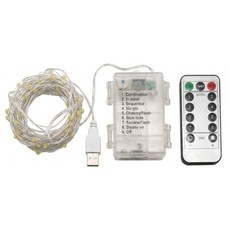 高亮銅線燈串 USB + 8段變化電池盒 + 遙控器 100燈, 藍白色, 1組