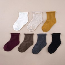 BASE ALPHA ESSENTIALS 兒童羅紋捲邊襪 7雙組