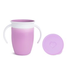 munchkin 滿趣健 Miracle 360度 防滑雙手柄杯子 附杯蓋, 紫色, 1個