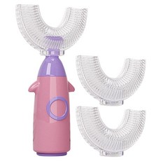 萌趣火箭幼兒U型牙刷 附刷頭 2個, 粉色, 1組, 1組