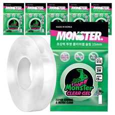 MONSTER Monster 透明凝膠超薄窄超強奈米矽膠雙面膠帶 15mm x 2m, 透明, 6個