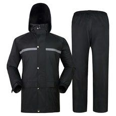 Rainfreem 琴飛曼雨衣 隱藏式帽子兩件式雙層雨衣, 黑色