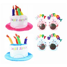 生日帽子+眼鏡, 帽子（粉色、藍色）、眼鏡（粉色、藍色）, 1套