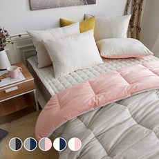 밀크디자인 솔리드 투톤 극세사 차렵이불 + 패드 + 베개커버 세트