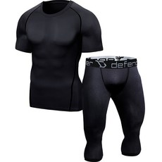 Defender 男士運動內搭短袖 + 七分卡布里褲套裝 SMP
