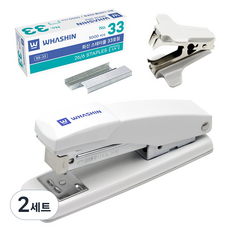 WHASHIN 133K 釘書機 + 33號釘書針 5000p + 除針器 套組, 2套, 白色(釘書機)
