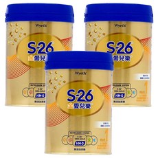 Wyeth 惠氏 S-26 金愛兒樂嬰兒配方奶粉 1號再升級版 0~12個月, 850g, 3罐