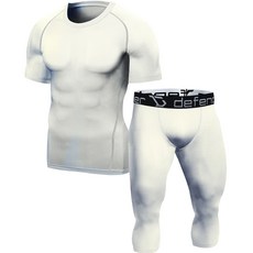 디펜더 남성용 스포츠 언더레이어 반팔 + 7부 카프리 팬츠 세트 SMP