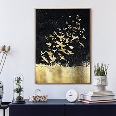 Mabel In Home 風水室內裝飾 鋁製畫框 + Gold Bird 01 海報套組, 古銅色