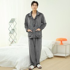 BASEALPHA ESSENTIAL 男性柔軟超細纖維長袖翻領睡衣上下套裝