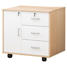 三抽一門檔櫃 帶鎖設計 萬向輪, 楓木色 + 白色
