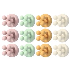 黏貼式多用途矽膠牙刷架4件組, 3套, 粉紅色+薄荷綠+黃色+白色