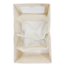 SHIMOYAMA 棉質布藝收納盒 可水洗板 4分格 大號 小貨, 米色, 1個