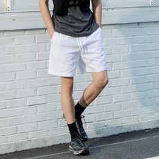 BASIC HOUSE 男女通用棉質抽繩鬆緊帶五分短褲 LZHP3104