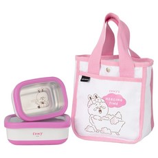 Hiromimi LINE FRIENDS 宅家手提保鮮盒組 雙層隔熱結構 透明上蓋, Pink, 1組