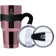 캐리보틀 몬스터 텀블러 + 플립 빨대 뚜껑 + 전용 손잡이 세트, 글로시와인(텀블러), 블랙(손잡이), 900ml