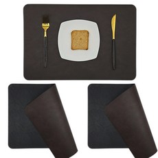 Beunicotelren北歐風格雙面防水皮革餐桌餐桌墊, 45 x 30cm, 3個, 黑褐色