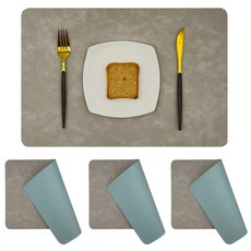 Vinico Tlen 北歐風格雙面防水皮革餐墊, 45 x 30 cm, 4個, 灰藍色