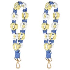 小明村長 手機掛繩 編織花短款 無夾片 2入組 A 藍繩 白黃花, 1組