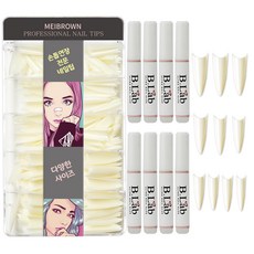 MEIBROWN 自然美甲延長指甲尖 500p + 粘膠 8p 套組圓形半透明 M11060, 1套, 半透明