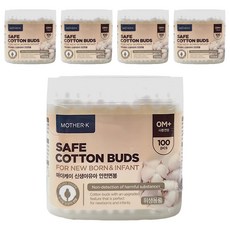 MOTHER-K 100%純棉嬰幼兒安全棉花棒 特殊雙層圓厚造型設計, 100支, 5盒