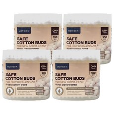MOTHER-K 100%純棉嬰幼兒安全棉花棒 特殊雙層圓厚造型設計, 100支, 4盒