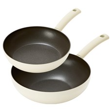 Silvat 韓國製 Soonsu IH 電磁爐適用平底鍋2件組, 象牙白, 1套, 平底鍋 24cm + 中式炒鍋 28cm