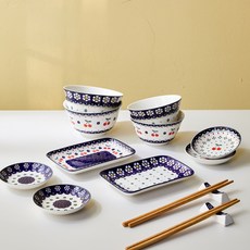 Modern House Polish 雙人餐具組 14件組, 飯碗 2入 + 湯碗 2入 + 圓盤 4入 + 方盤 2入 + 筷子 2入 + 筷架 2入, 1個, 混色