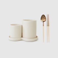 쓰임 마리벨 수저통 3종 + 1인조 수저 세트, 크림화이트, 1세트