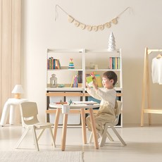 앙팡 아동용 원형책상 + 의자 2P 600 방문설치, 책상(베이지+우드), 의자(베이지)