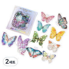 OLIVEPARTY 雷射銀葉水晶手帳裝飾貼紙 10款 x 2p 組, 蝴蝶, 2套