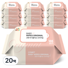 코멧 오리지널 유아용 아기물티슈 리필형, 20팩, 100매, 50g