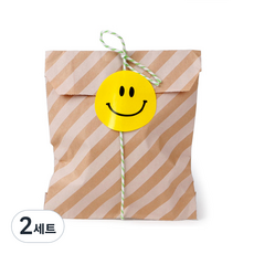 indi.k 快樂微笑袋 x 60p + 貼紙 x 60p +麻繩 x 60p, 棕色(紙袋), 綠色(麻繩), 2套