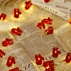 好物良品 LED聖誕節可愛造型金屬裝飾燈串 USB電池合併供電, 紅手套, 1條