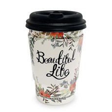 TOGO PACK 花朵13盎司紙杯 390ml 100入 + 空氣隔熱杯套 100入 + 打孔杯蓋 100入 套組, 1套