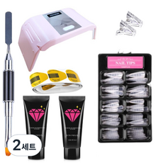 Go Go Blanc Nail Extension Polygel White 2p+Stiletto Extension Tips 100+Dual Brush+Tip Fixing Clip 2p+Foam Paper for Extension 20p+Lamp 隨機發貨套裝, 燈 + Polygel 2p + 雙刷 + 延長頭 100p + 頭固定夾 2p + 用於延長 20p 的泡沫紙, 2組