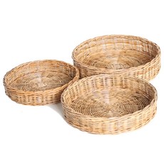 簡約風格圓形編織籃 F603 3入組, 混色, 1套