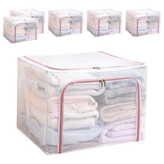 樂邦 雙開口PVC鋼架衣服收納箱 66L, 50 x 40 x 33cm, 藕粉色, 6個