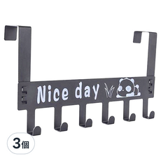 妃妃嚴選 太空鋁門後掛鈎 加長6鈎 - 堅固安裝 強力承重, 經典黑, 3個